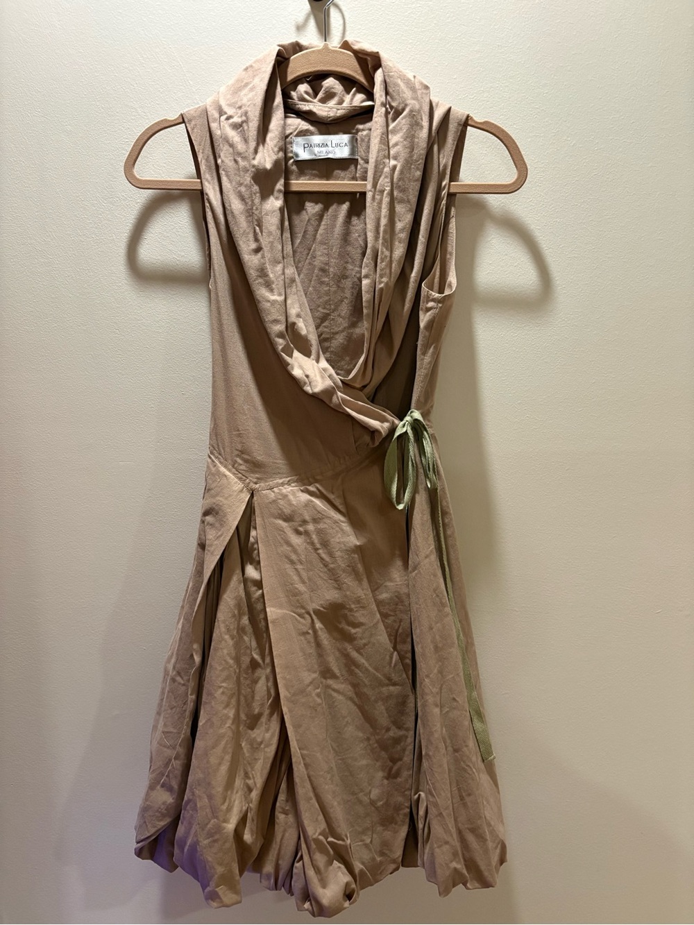 Patrizia Luca Sleeveless Wrap Dress in Taupe, Size Small, Like New